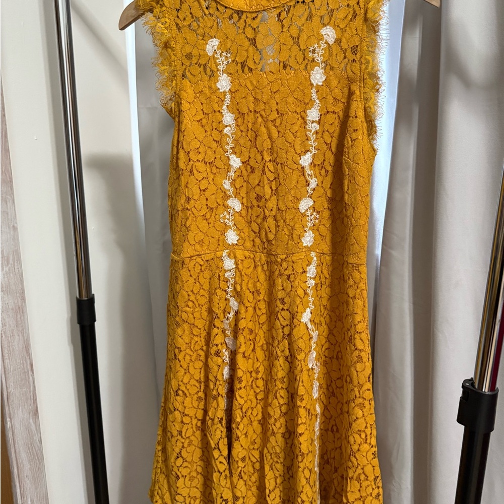 Mi Ami Mustard and White Lace Mini Dress